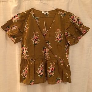 MADEWELL Camel Brown Floral Blouse